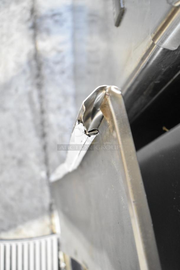 2017 Scotsman C0830SA-32D stainless steel ice machine head, visible dent, on Scotsman BH800S-C bin. 208/230V, 1 phase.