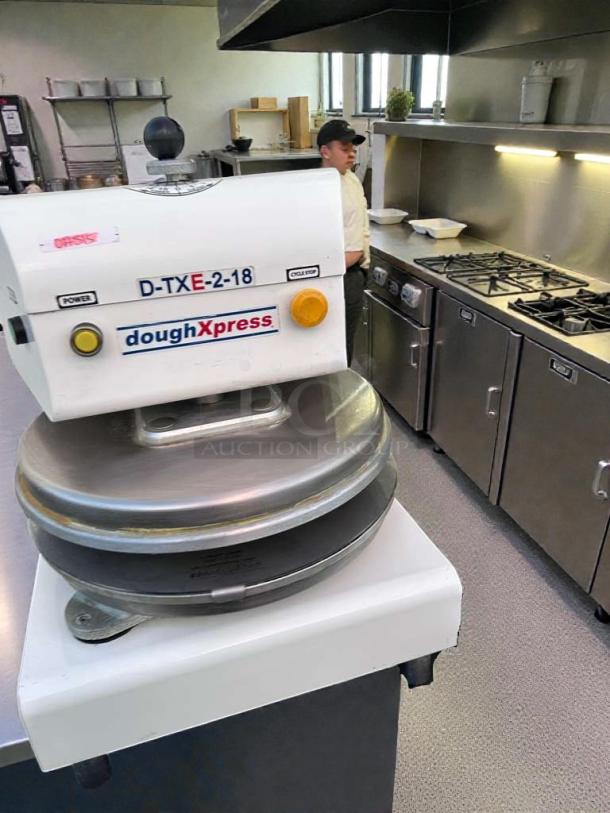 DoughXpress D-TXE-2-18W LV dough press, 18", premium condition, tested working, branded "doughXpress," ideal for commercial use.