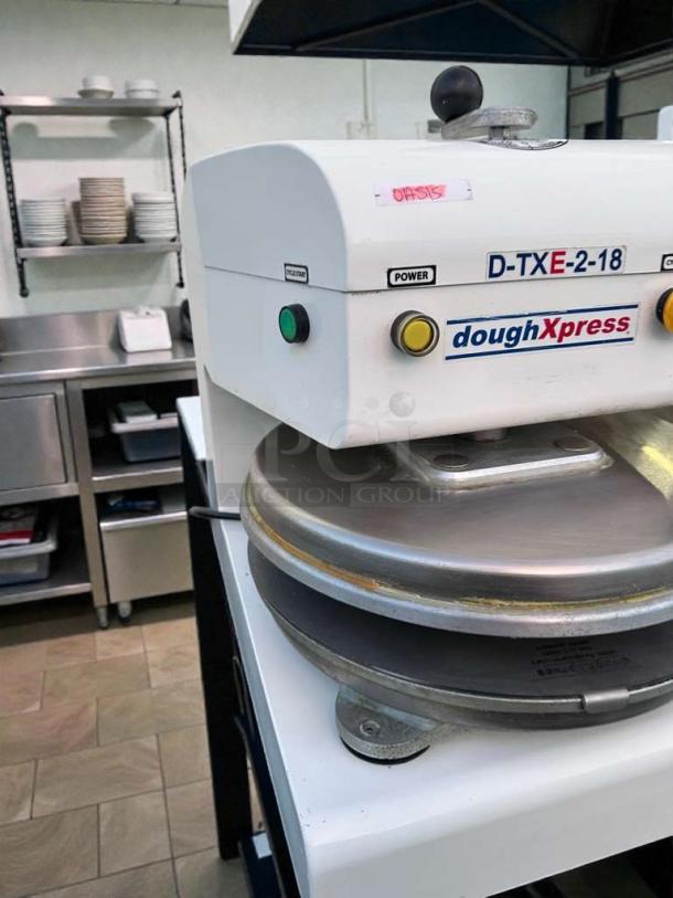 Commercial DoughXpress D-TXE-2-18W LV electric dough press, 18", premium condition, fully tested, USA-made.