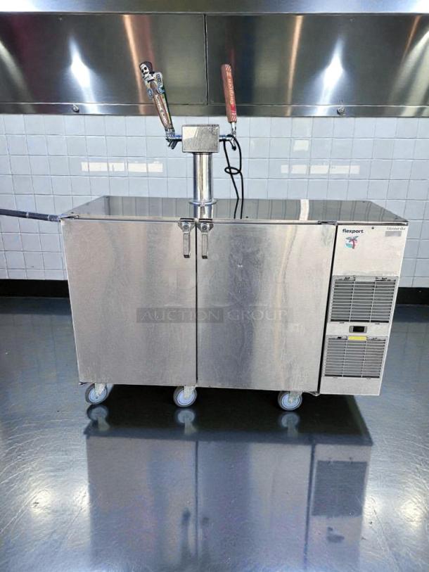 Stainless steel Flexport/Glacier Draft keg cooler with multi-tap tower, premium condition, tested and working, model FLX-L-BER-0288.