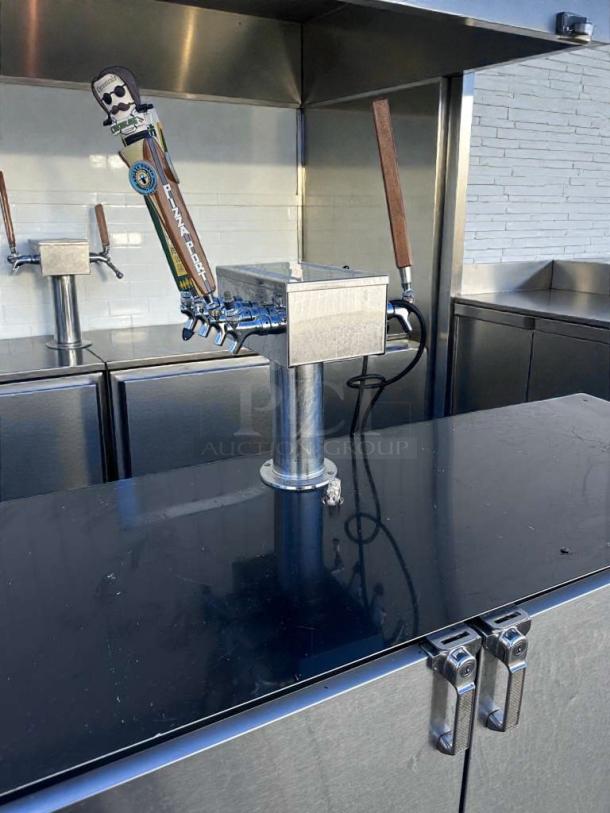 Stainless steel Flexport/Glacier Draft beer keg cooler with multi-tap tower, fully tested, includes unique tap handles.