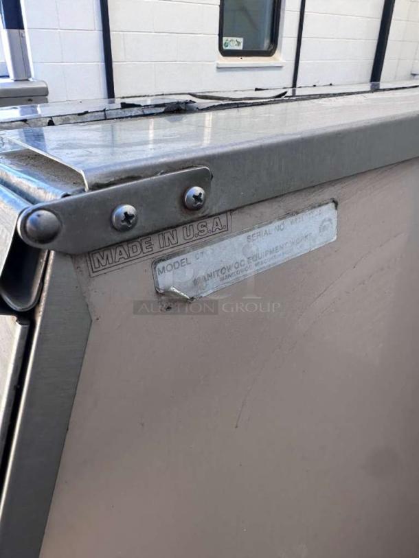 Like-new Manitowoc Commercial Ice Storage Bin, heavy-duty, made in USA, fully inspected. Model and serial number visible.