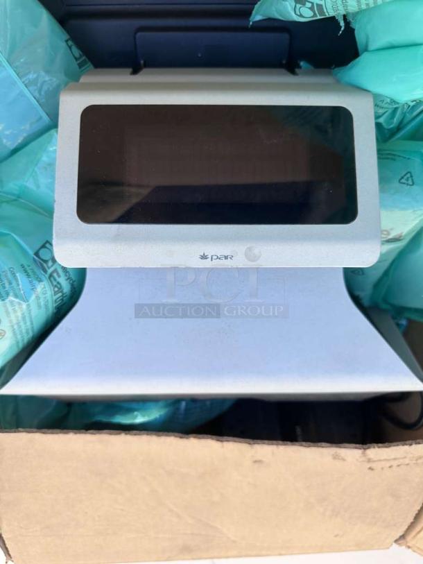 Brand new PAR EverServ Customer Display POS screen in original box, pristine condition with visible logo, model PAR-S-POS-0295.