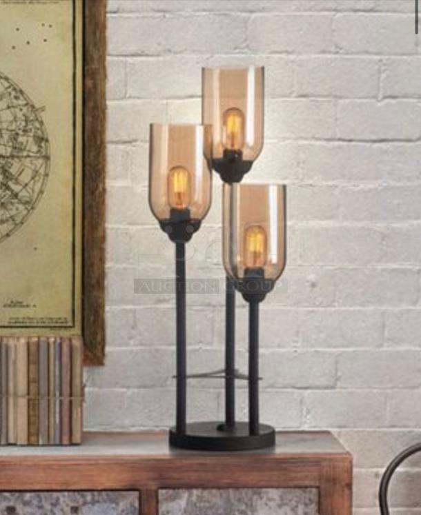Brand new Zuomor Jump Table Lamp, 3-light set with rustic amber glass, decorative table lighting. Premium condition in box.