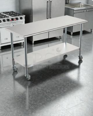 Brand new KoolMore CT2460-18C stainless steel commercial work table with casters, 24"x60", NSF certified, in original box.