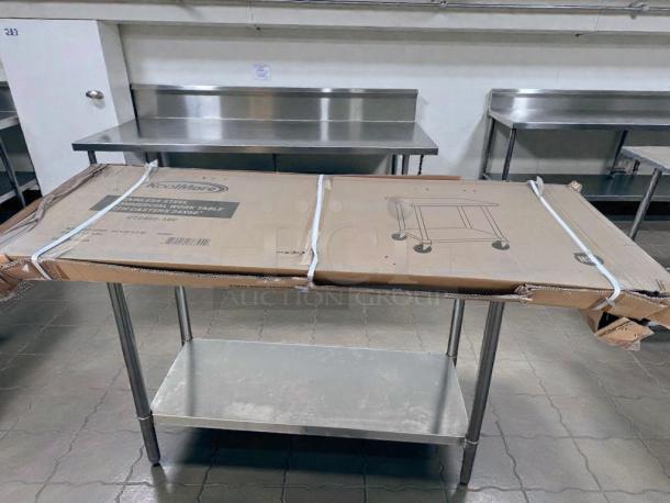 Brand new KoolMore CT2460-18C stainless steel work table with casters, 24" x 60", NSF certified, in original packaging.