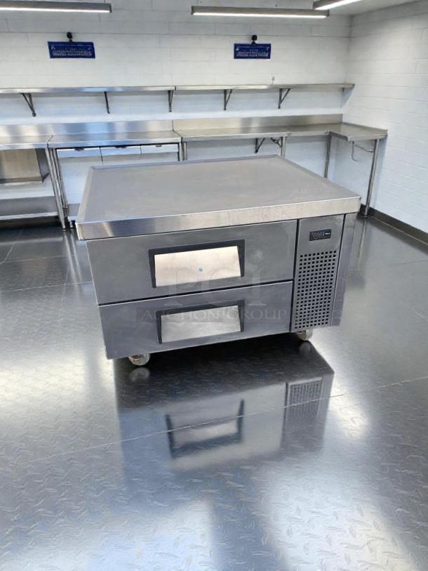 True TRCB-36 undercounter refrigerated drawer unit, pristine condition, stainless steel, fully tested, made in USA.