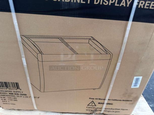Brand new KoolMore KM-ICD-26SD ice cream dipping cabinet freezer in original box, 6 cu. ft. capacity, UL listed.
