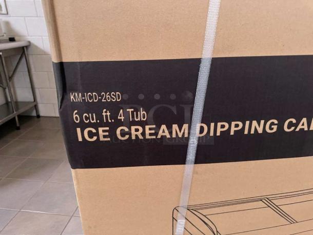 Brand new KoolMore KM-ICD-26SD ice cream dipping cabinet, 6 cu. ft., 4 tub capacity, UL listed, in original box.