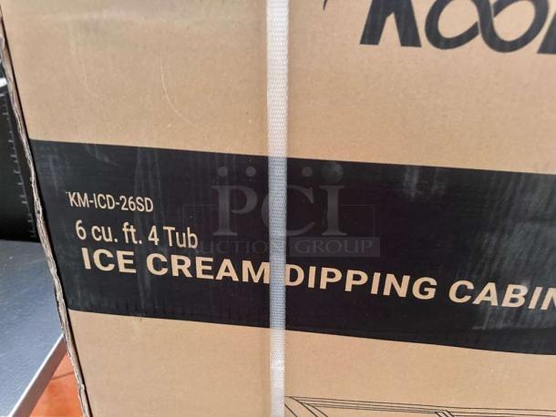 KoolMore KM-ICD-26SD ice cream dipping cabinet in original box, 6 cu. ft., 4-tub capacity, UL Listed, brand new condition.