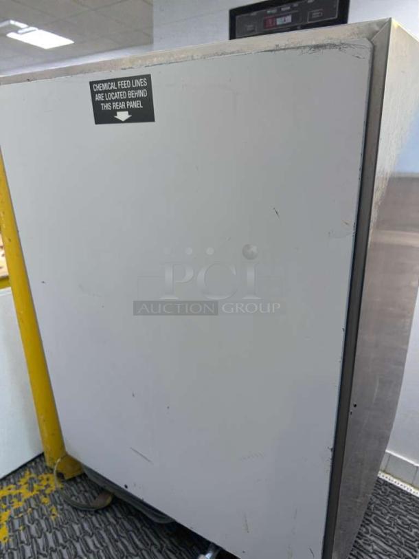 CMA/Kromo UC50e commercial undercounter dishwasher, 220–240V, UL Listed, premium condition, chemical feed lines label visible.