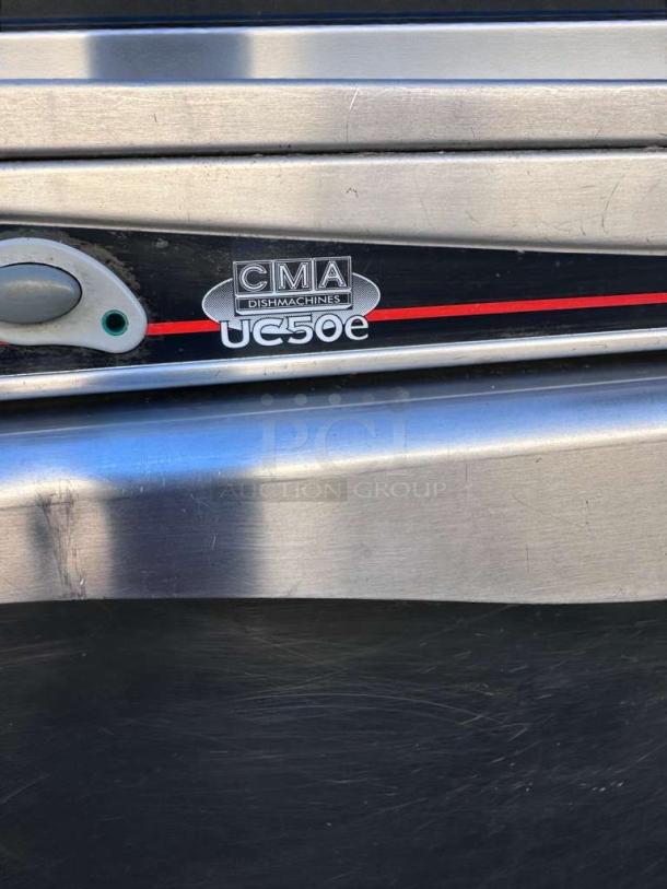 CMA/Kromo UC50e undercounter dishwasher, premium condition, UL listed, stainless steel, model label visible.
