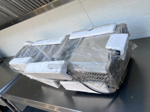 Brand new KoolMore refrigerated cold food well, 6-pan capacity, stainless steel, UL listed, in original packaging.