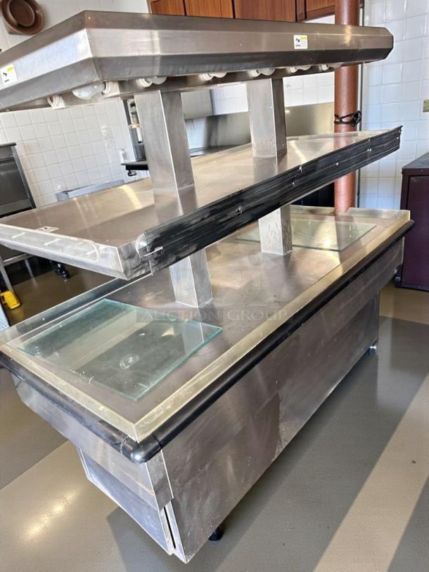 Royston 72" heated hot food island, stainless steel with glass sneeze guard, NSF certified, excellent condition, fully operational.