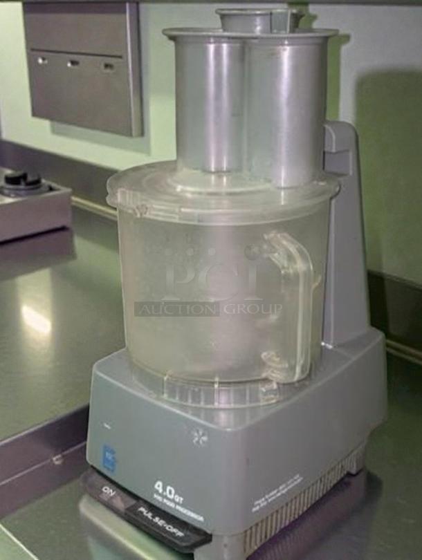 Waring FP-10 commercial food processor, 4 Qt, UL Listed, premium condition, fully tested and operational, on kitchen counter.