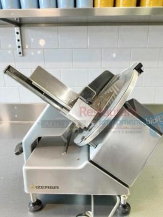Bizerba SE8 manual meat slicer with 13" blade, stainless steel, immaculate condition, commercial grade, UL listed.