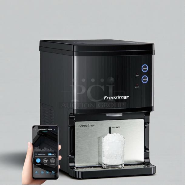 Freezimer Countertop Nugget Ice Maker, Wi-Fi enabled, excellent condition, 40 lbs/day capacity, with operational display.