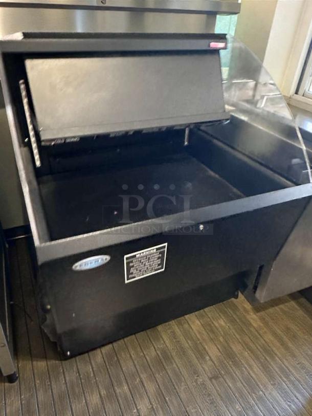 Federal Industries open-top beverage merchandiser, excellent condition, UL listed, tested, black with warning label, model FED-L-COLD-0333.