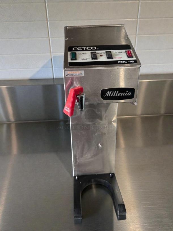 FETCO Millennia CBS-18 commercial coffee brewer, 120V, excellent condition, fully tested, UL listed, stainless steel.