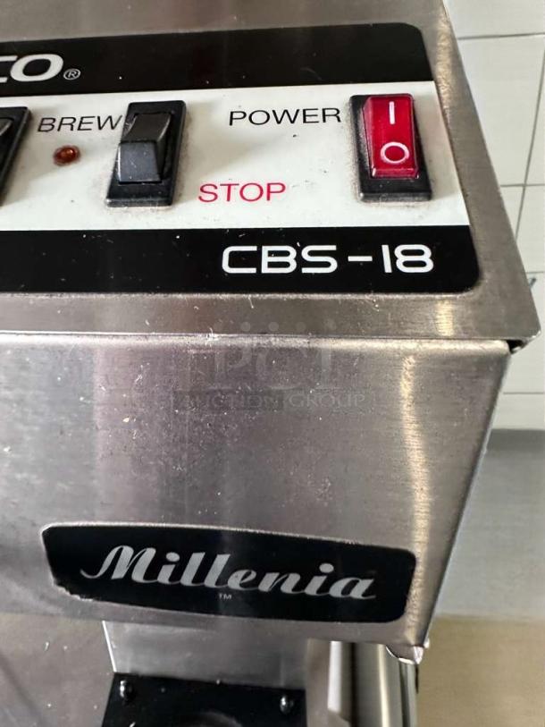 FETCO Millennia CBS-18 commercial coffee brewer in top-tier condition, featuring power and brew switches. UL listed.