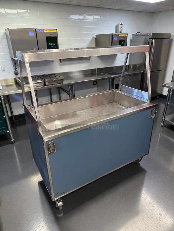 Stainless steel Duke Aerotot Mobile Cold Food Serving Station, model DUK-L-COLD-0341, in high-grade condition, fully operational.