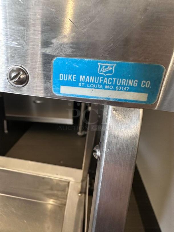 Stainless steel Duke Aerotot cold food serving station, high-grade condition, fully operational, with manufacturer's label.