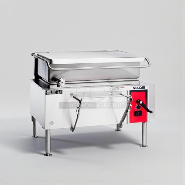 Premium Vulcan VE40 electric tilting skillet, 40-gallon, stainless steel, 480V, fully tested, excellent condition.