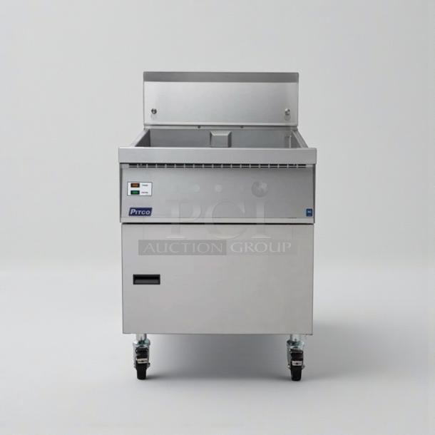 Pitco commercial gas fryer, stainless steel, floor model. Superior condition, fully tested. Model PIT-L-FRY-0353.