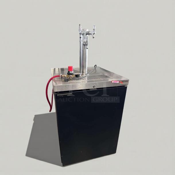 Micro Matic dual tap draft beer kegerator, stainless steel, outstanding condition, fully tested, commercial model MIC-L-DRAFT-0354.