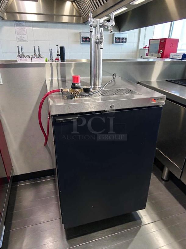 Stainless steel Micro Matic dual tap beer kegerator in excellent condition. Model MIC-L-DRAFT-0354, fully tested.