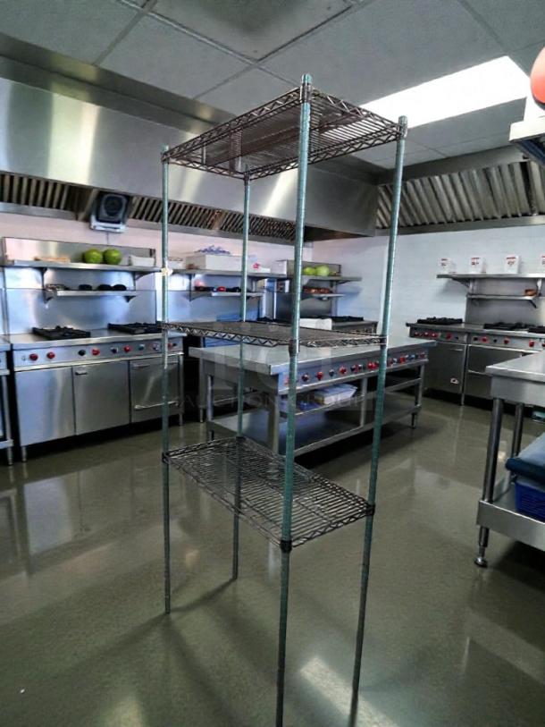 4-tier commercial wire shelving rack, heavy-duty, excellent condition, NSF style, model STO-S-RACK-0355, fully inspected.