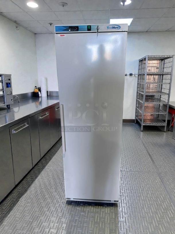 KoolMore KM-FMD12WH commercial reach-in freezer, 12 cu. ft., ETL & UL listed, refined condition, fully tested, operational.