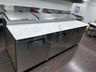 Pristine True TPP-93 commercial pizza prep table, 93", 3-door, cutting board top, fully tested, excellent condition.