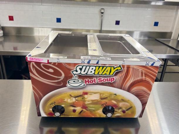 Duke CSW-2-1-AM commercial soup warmer, 2 wells, Subway branding, excellent condition, UL listed, tested and operational.
