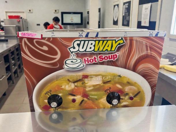 Duke CSW-2-1-AM commercial soup warmer with 2 wells, exceptional condition, UL listed. Subway branding visible.