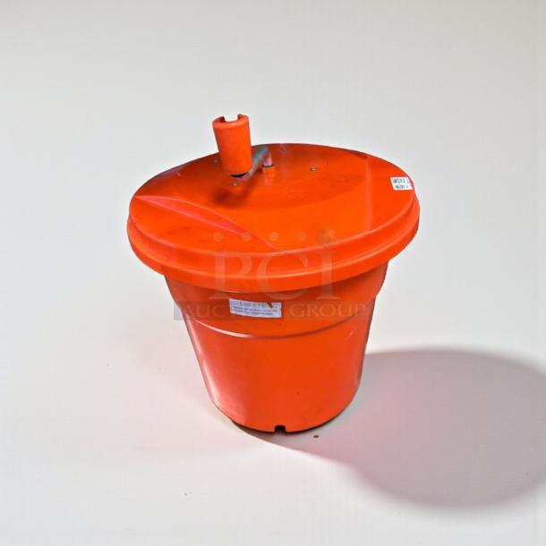 Orange commercial food-grade utility container with lid and drain valve, NSF certified, good condition, fully tested and operational.