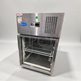 Randell 4002A undercounter glass door refrigerator, stainless steel, UL listed, 115V, fully tested, excellent condition.
