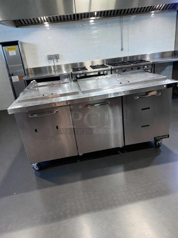 Continental Refrigerator BW72N commercial refrigerated base, 72", stainless steel, excellent condition, UL & NSF listed.