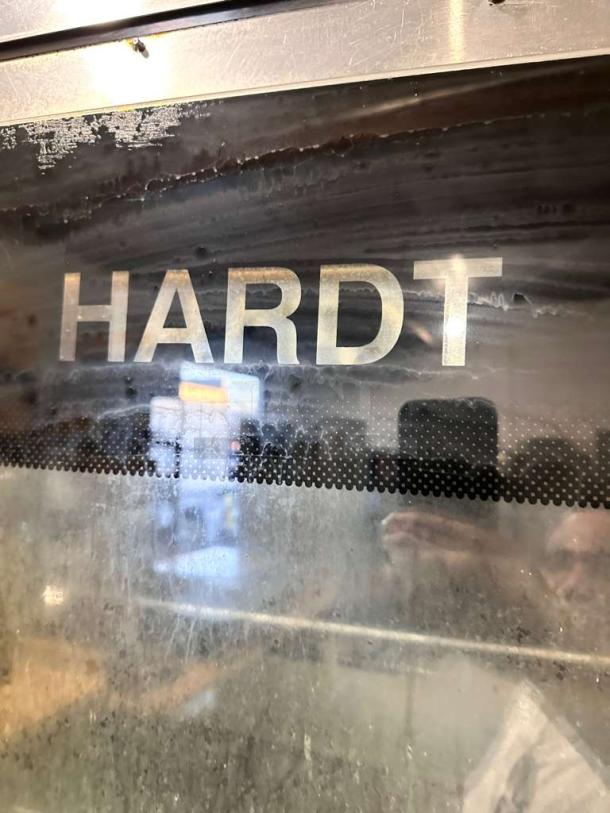 HARDT Inferno 4500 commercial deck oven, superior condition, double stack, UL Listed, model HDT-L-OVN-0377, logo visible.