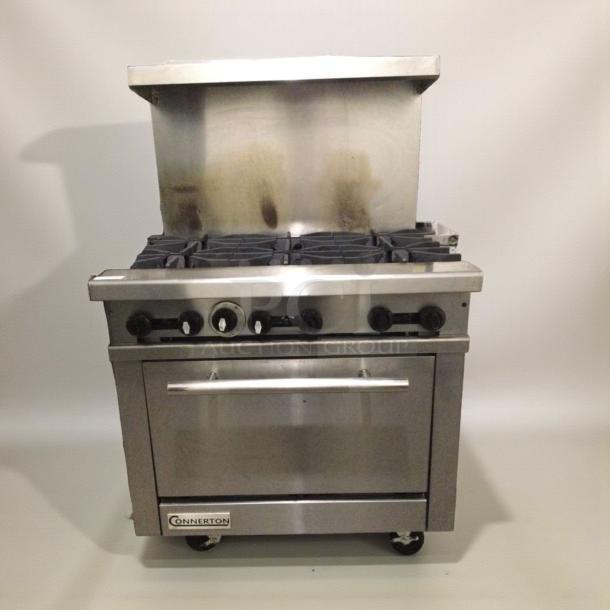 Connerton Commercial 6-burner gas range with oven, natural gas, exceptional condition, fully tested, model CON-L-RNG-0147.