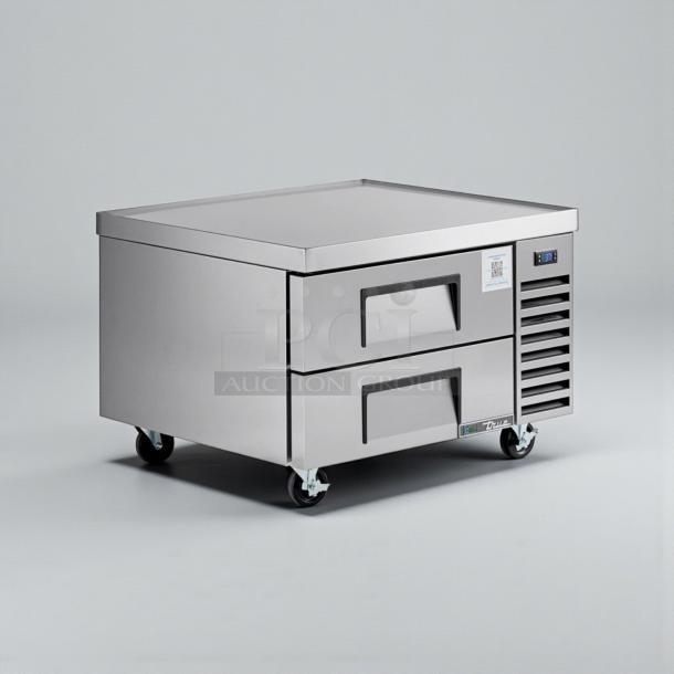 True TRCB-36-HC refrigerated chef base with two drawers, stainless steel, 115V, excellent condition, fully tested.