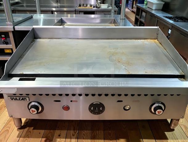 Vulcan MSA36 36" commercial gas griddle, thermostatic controls, stainless steel, natural gas, fully tested and operational.