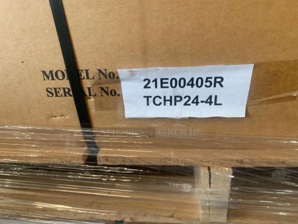Brand new THERMA-TEK TCHP24-4L countertop hot plate box; model tag indicates 4 burners, 208-240V, single phase.