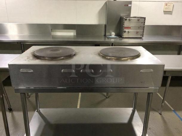 Nemco 6310-3-240 commercial electric hot plate, excellent condition, dual burners, stainless steel, 240V, fully tested.