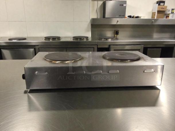 Nemco 6310-3-240 commercial electric hot plate in exceptional condition, dual burners, stainless steel, 240V, fully tested.