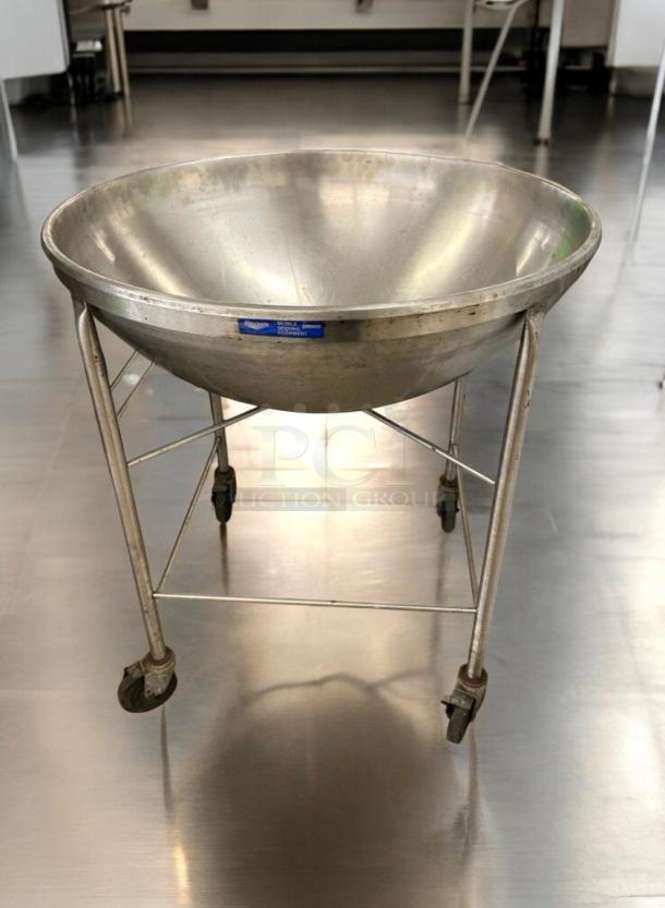 Immaculate Vollrath 79818 stainless steel mobile mixing bowl stand with 80 qt. bowl, inspected and ready for use.
