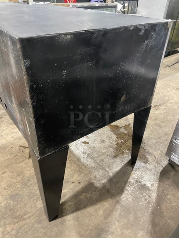 Bari stainless steel gas pizza deck oven, model M648M, single stacked, with stones, on legs, good condition.