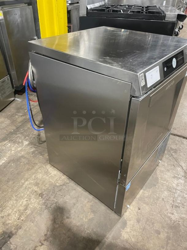 Hobart Advansys LXNR commercial undercounter dishwasher, stainless steel, high-temperature, Energy Star certified, excellent condition.