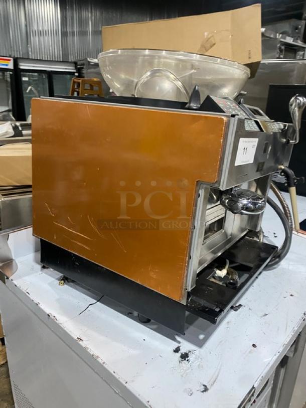 Mascarena CS2 commercial espresso machine, 2018 model, stainless steel with bean hopper. Some surface scratches visible.