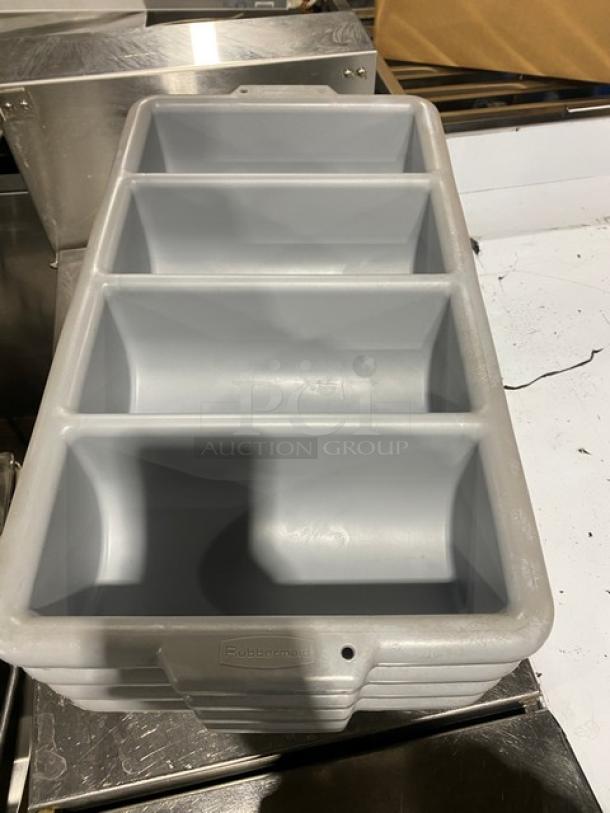 Rubbermaid Commercial gray 4-compartment cutlery organizing bin, model FG336200GRAY, new condition.